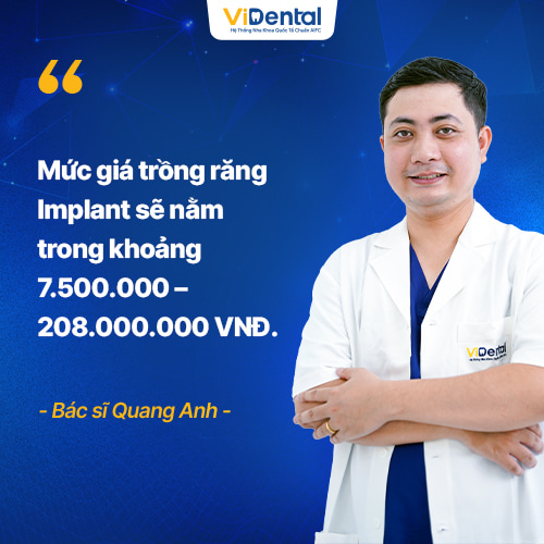 Mức giá trồng răng Implant sẽ nằm trong khoảng 7.500.000 – 208.000.000 VNĐ